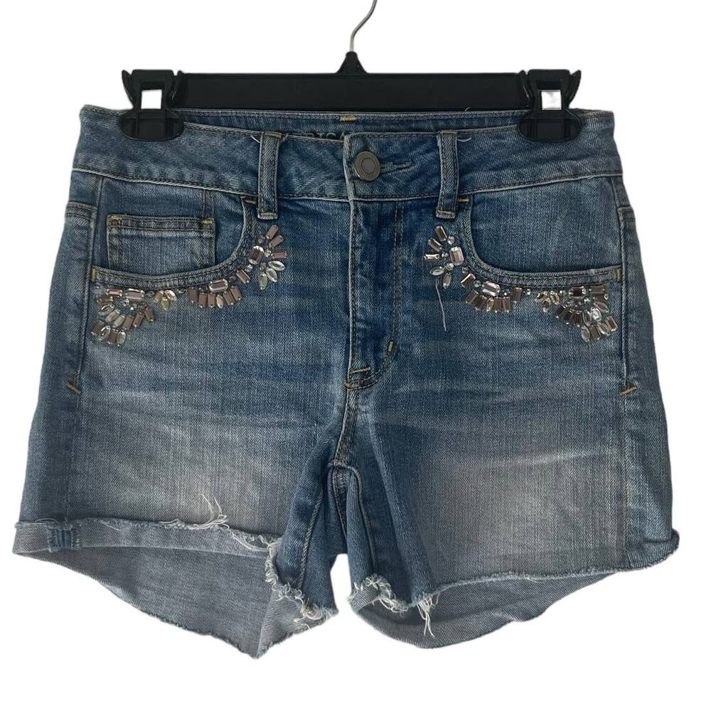 American Eagle‎ Outfitter Embellished Blue Denim Mid Shorts Size 4